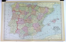 1890s Map of Spain Portugal