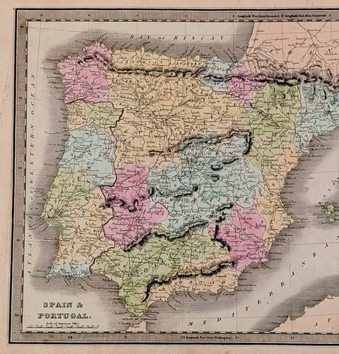 Mappa spagna portogallo 1848 - mappa,