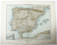 1898 Mappa tedesca di Spagna e