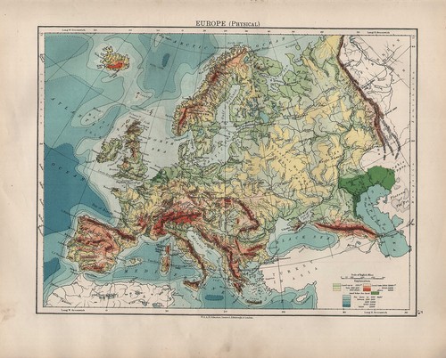 1904 antica mappa - mappa, europa