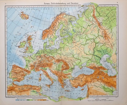 1943 mappa europa terra fisica - europa,