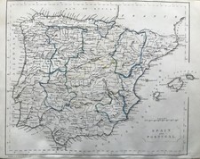 1842 Antique Map; Spain and