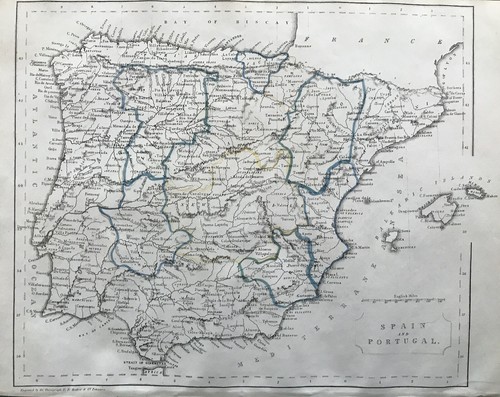 Mappa antica 1842 - spagna, e