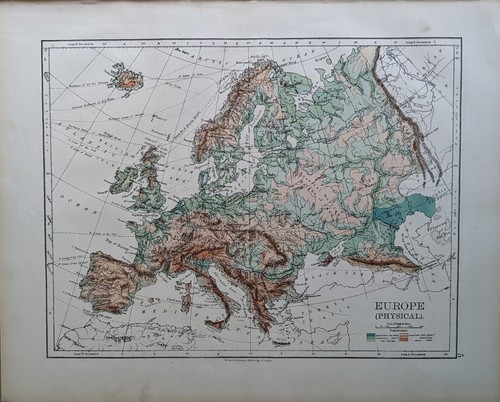 1896 antica mappa - europa, terra